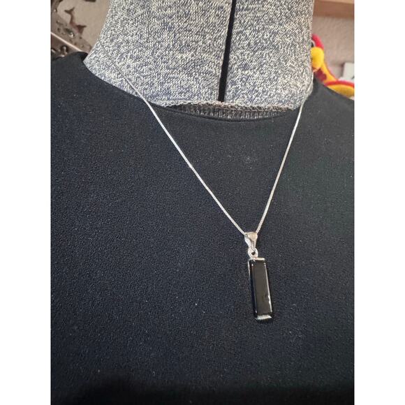 Other Jewelry - 925 Sterling Silver Black Onyx Bar Pendant Necklace – Minimalist Vintage Style